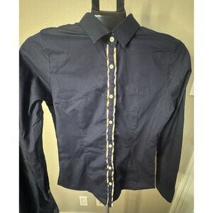 Burberry Brit Navy Button Down Shirt Men's 38 Slim Fit Nova Check Cotton